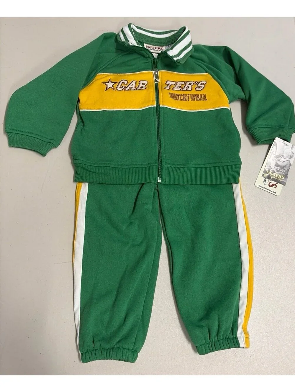 NWT Carter's Green & Yellow Sweatsuit Jumpsuit Tracksuit 3T